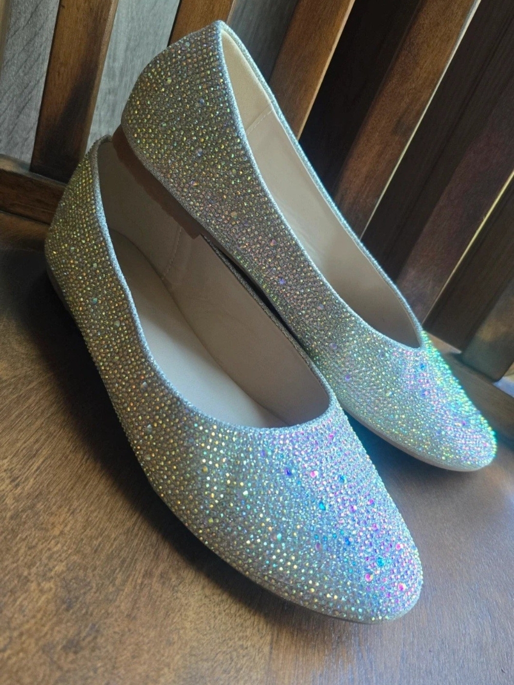 SHEIN Iridescent Crystal Embellished Ballet Flats